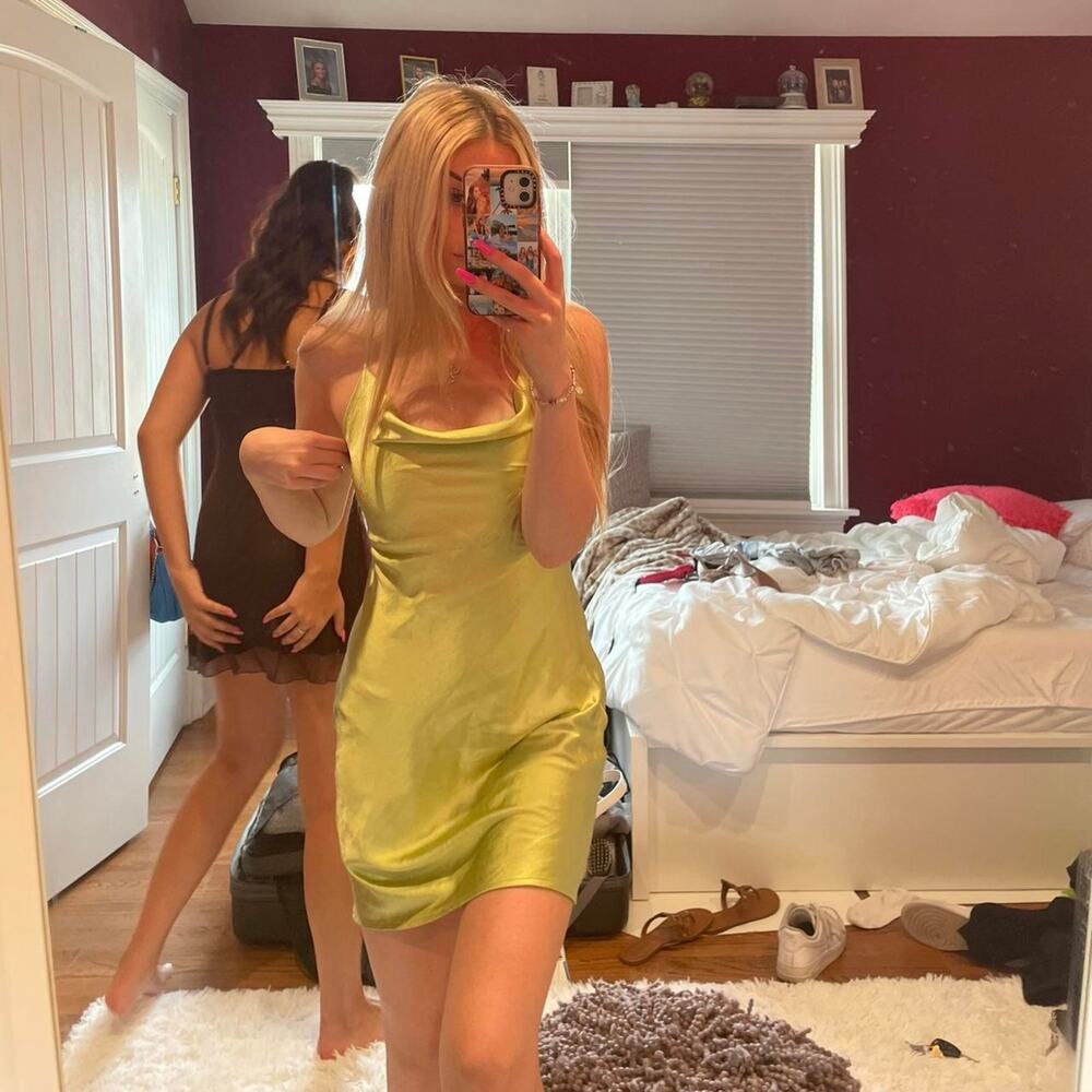 White Fox Green Satin Mini Dress - Picture 4 of 5